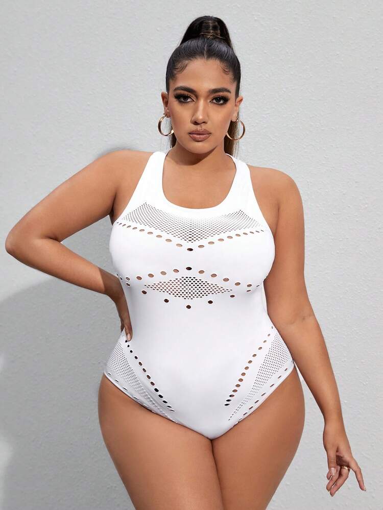 Plus Size Spring Summer Sexy Outfits Seamless Women's Hollow Out Sleeveless Bodysuit