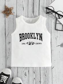 Baby Boy Letter Print Round Neck Casual Tank Top - Multicolor - View 9