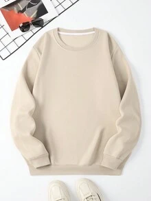Men'S Round Neck Sweatshirt With Letter Butterfly Print - Khaki - View 3