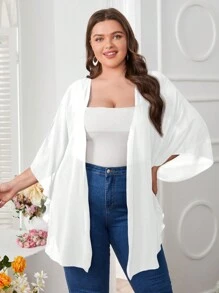 SHEIN Swim Curve Plus Size Women's Open-Front Kimono-Style Kimono Summer - White - View 3
