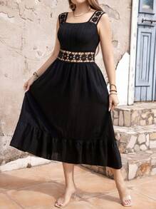 SHEIN Clasi Đầm Maxi Ren Màu Trơn Cỡ Lớn Cho Nữ Trang Phục - màu đen - Xem 3