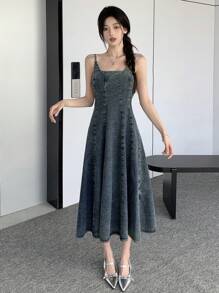 DAZY Của phụ nữ Denim Váy Dây - Rửa trung bình - Xem 7