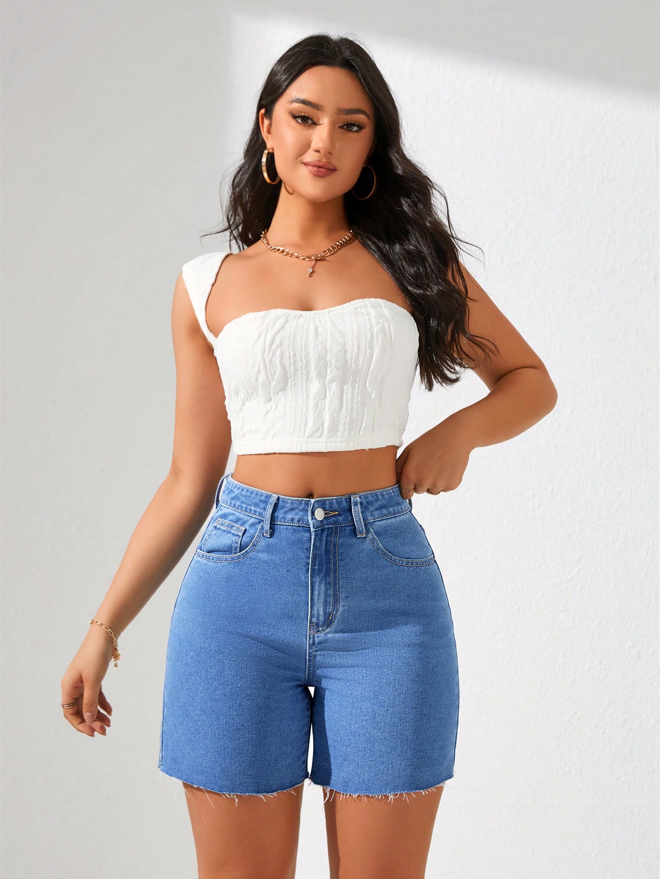 SHEIN Privé Daisy Embroidered Denim Shorts SHEIN USA