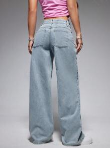 SHEIN ICON Vaqueros De Pierna Ancha De Color Liso