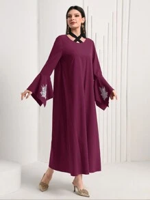 Al Najma 女士刺繡阿拉伯風格交叉領連衣裙 - 紫羅蘭色 - 查看 5