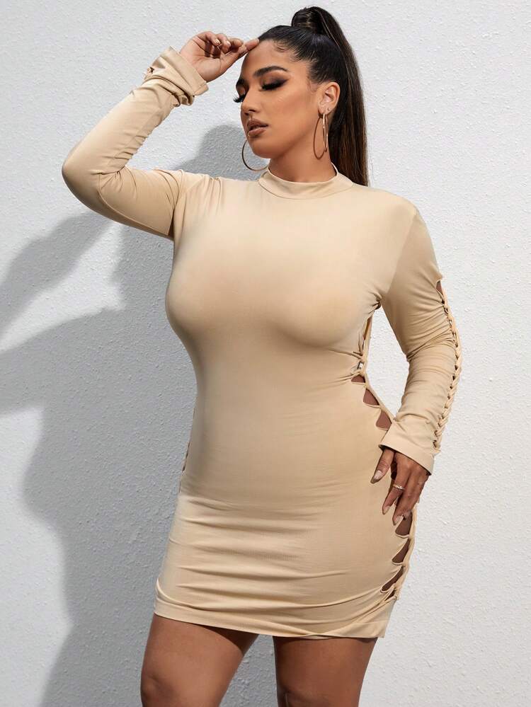 Plus Size Seamless Bodycon Dress With Distressed Detail