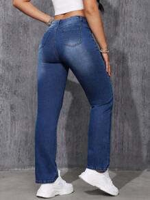 SHEIN EZwear Jeans De Pierna Recta Lavados Para Mujer