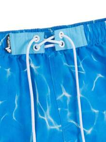 Manfinity KASUA Men's Drawstring Letter Print Mesh Beach Shorts - Blue - View 4