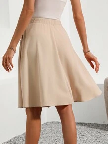 SHEIN LUNE Thanh lịch Nút Chi tiết Váy chữ A Đối với phụ nữ - Giải trí , Đúng mốt Và Tuyệt vời Cho công việc - Màu be - Xem 2