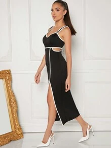 SHEIN Unity Contrast Piping Cut Out Split Dress