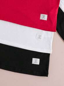 SHEIN 3件套男童休闲基础款字母印花短袖T恤，适合叠穿，校园时尚，秋冬季必备 - 紅色 - 查看 3