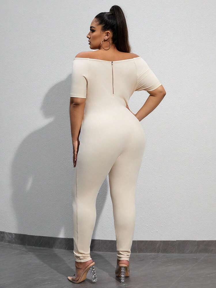 Plus Size Women's Hollow Out Off Shoulder Bodycon Jumpsuit Off Shoulder Cut Out Front Unitard Jumpsuit Date Night Outfits Sexy Outfits Club Birthday Outfit Spring Summer Women Clothes Bachelorette Party