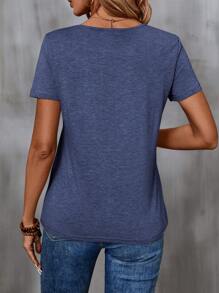 EMERY ROSE Pleated Regular Shoulder Short Sleeve T-Shirt - Navy Blue - View 2