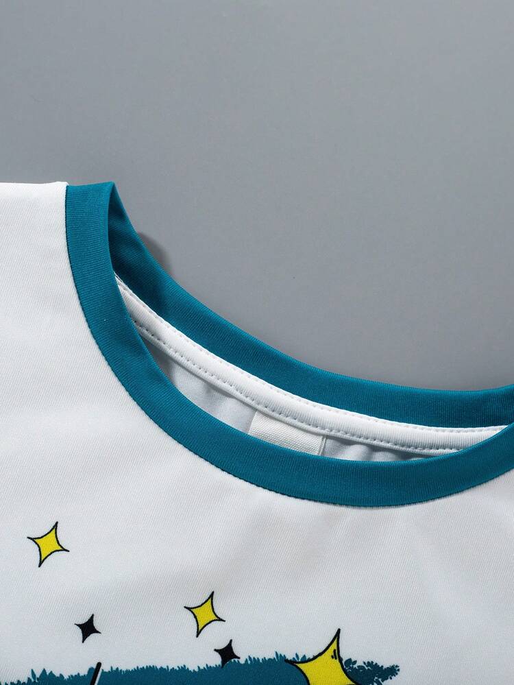 Toddler Boys' Casual Printed Round Neck Short Sleeve T-Shirt And Shorts Homewear Set