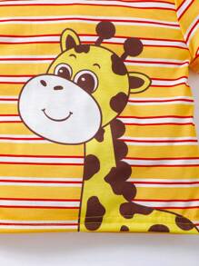 Baby Boy Striped Cartoon Giraffe T-Shirt+Printed Denim Shorts - Multicolor - View 5