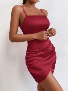 SHEIN PETITE Vestido Rojo Para Mujer, Ajustado Y Sin Mangas - Burdeos - Ver 4