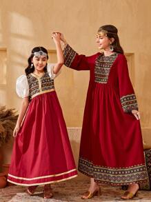 SHEIN Leap Crew 少女編織幾何拼接休閒裙