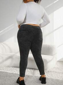 SHEIN CURVE+ 大尺碼單色修身牛仔褲 - 灰色 - 查看 2