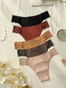 Women's 5pcs Lace Trimmed And Seamless Triangle Panties Lingerie - Multicolor - View 6