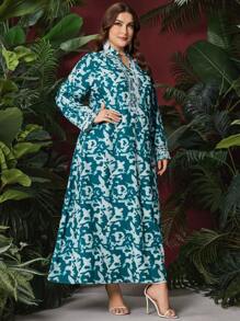 Al Najma 大碼女士阿拉伯服裝,全花紋設計,v領口剪裁 - 薄荷綠 - 查看 4