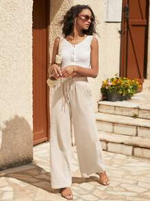 SHEIN Frenchy 100% Cotton Tie Front Slant Pocket Pants