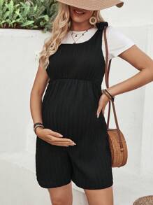 SHEIN Maternity Textured Waist Cinching Romper - Black - View 4