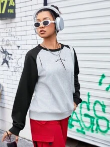 Streetz SHEIN Sport Letter Print Color-Block Raglan Long Sleeve Sports Sweatshirt
