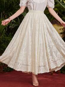 Modelyn Damen Jacquard Maxirock in Spitze, Einfarbig