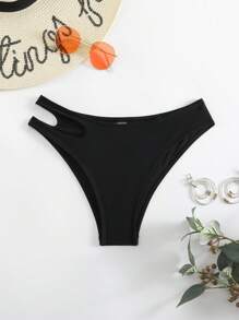 SHEIN Swim Women's Solid Color Cut Out Swim Swimwear Bikini Bottoms For Swimming Pool, Summer Beach - Black - View 5