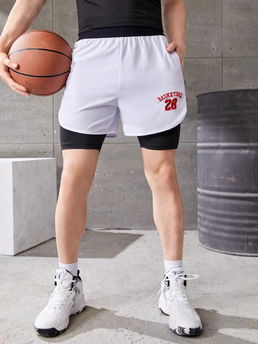 青少年男孩數字刺繡兩件式短褲