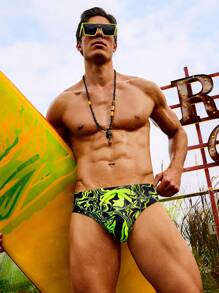 Horizaway Men's Marble Print Swim Trunks,Hawaiian - Black - View 3