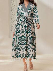 Seusyu Women's Full Printed Fringe Detail Dress - Multicolor - View 5