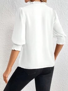 SHEIN Privé Camicia Da Donna Con Collo A V A Taglio Liscio In Tinta Unita - Bianco - Visualizzare 2