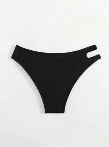SHEIN Swim Women's Solid Color Cut Out Swim Swimwear Bikini Bottoms For Swimming Pool, Summer Beach - Black - View 4