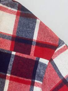SHEIN LUNE Plus Size Plaid Long Coat - Red - View 5