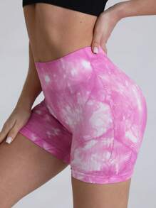 Tie Dye Wideband Waist Sports Shorts Legging ShortsWomen Sweat Short, Gym Short, Biker Short - Pink - View 5