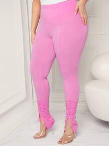 SHEIN SXY Rozmiar Plus Damski Robić na Drutach Długi Z wysokim stanem Spodnie Z Stopa Zmarszczki