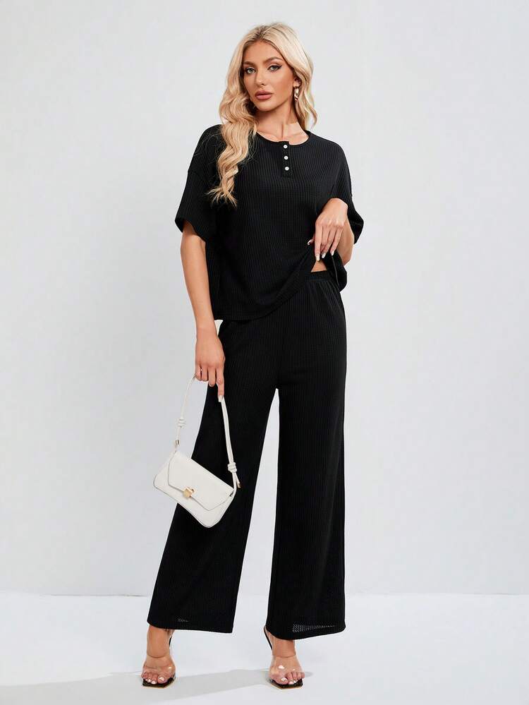 Women's Solid Color Ribbed Knit Two-Piece Set