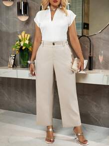 Calvaya Kích thước lớn Của phụ nữ Màu thuần Thẳng Quần - Màu be - Xem 1