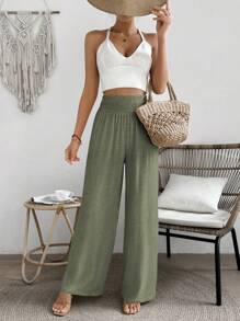 Chiquease Women's High Waist Loose Palazzo Pants - Army Green - View 3