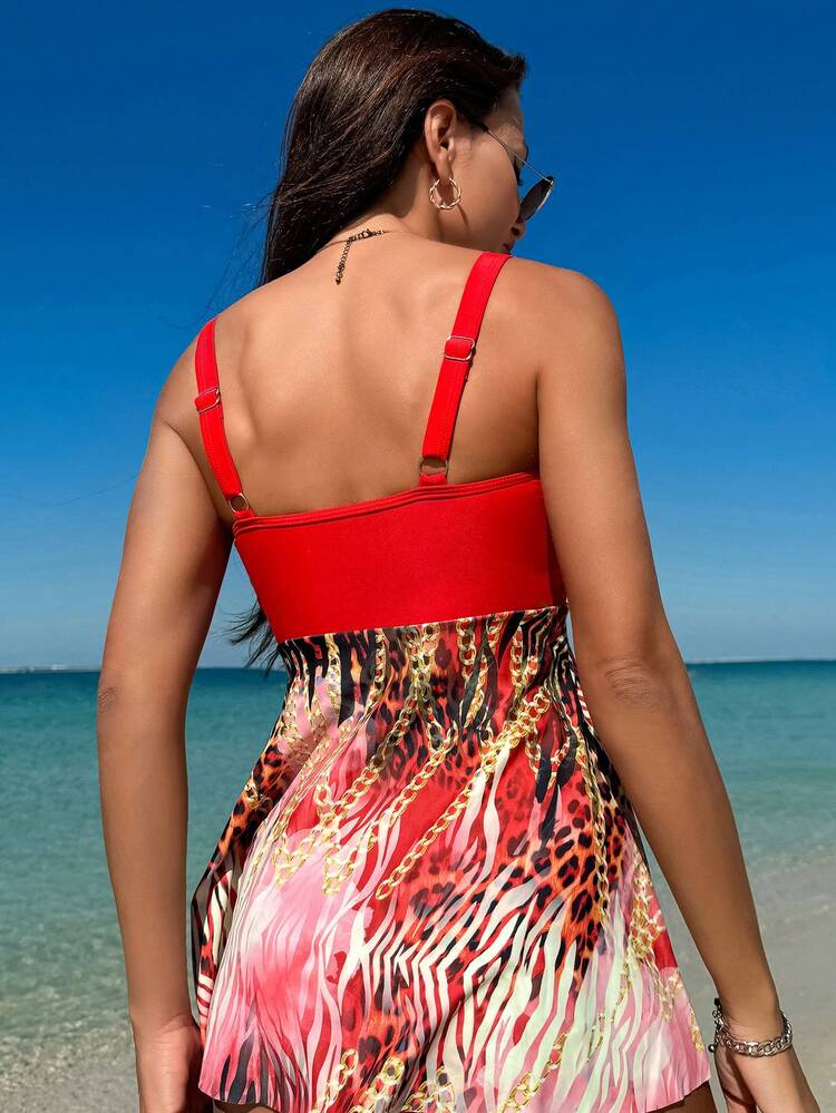 Summer Women's Leopard Animal Print Spliced Tankini Set