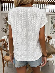 SHEIN LUNE Camiseta De Manga Corta Estilo Murciélago De Cuello En Forma De Cerradura - Blanco - Ver 2