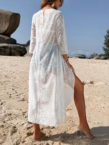 SHEIN VCAY Women's See-Through Shirt With Short Front And Long Back - White - View 2