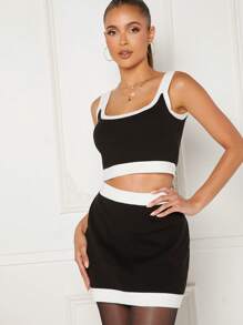 Hauture 女士顏色對比針織上衣和裙子套裝