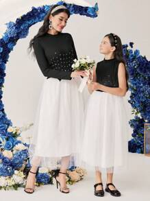 Modelyn Women's Color Block Dress With Stud Decoration Long Evening Dresses