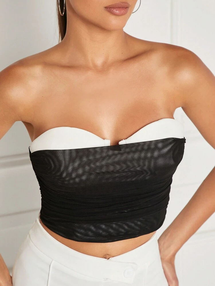 Contrast Peekaboo Mesh Overlay Top