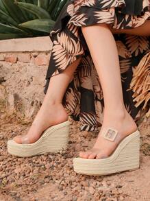 Styleloop Women's Fashionable Simple BohemiabeachVacation Transparent Pvc Wedge Thick-Soled Sandals - Clear - View 8