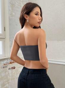 SHEIN EZwear Gray Knitted Strapless Women' Top - Grey - View 2