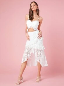 Enchnt Women's Asymmetrical Hem Lace Skirt - White - View 6