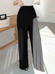 Dazy Designer Của phụ nữ Lỏng lẻo Textured Rộng chân Quần - màu đen - Xem 3